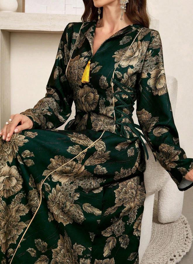 Take Two Women Floral Print Jalabiya with Side Tie-Up - Image 2